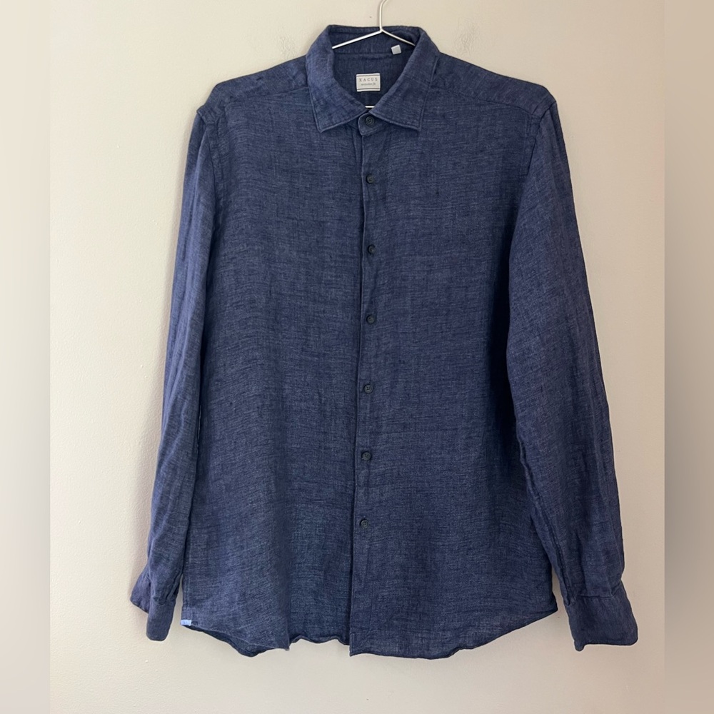 Xacus Italy Evolution Fit 100% Linen Button Shirt Men’s M Blue Classic Long Slev
